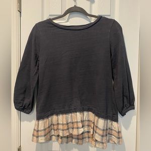 LOFT XS Blouse - Grey with Ruffled Bottom